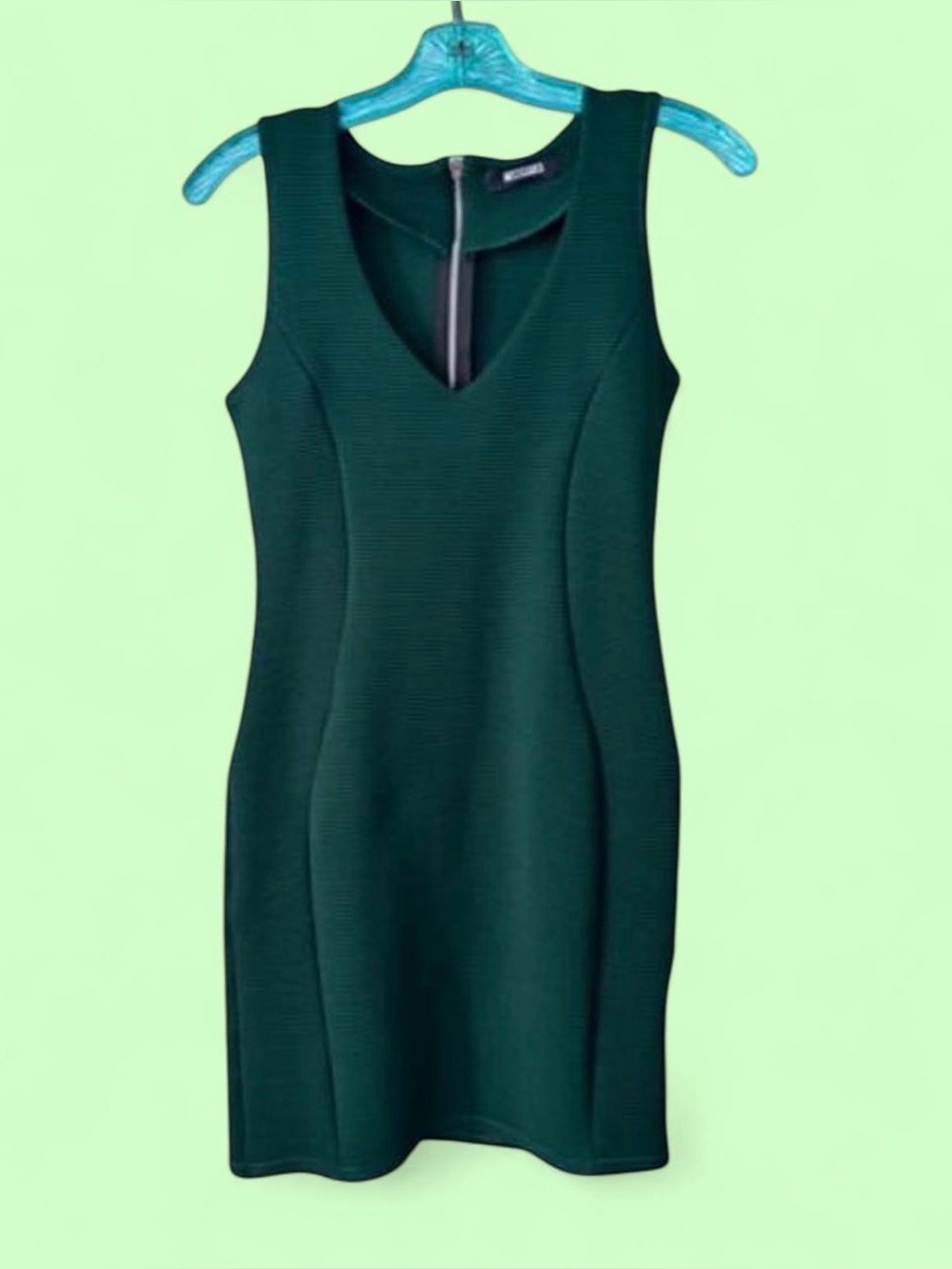 Missguided Dark Green Ribbed V-Neck Midi Dress
